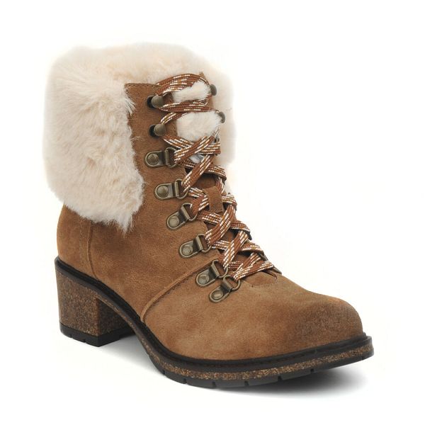 Aetrex Women's Brooklyn Weather-Friendly Fur Lace Up Boots Dark Tan Shoes UK 9003-450